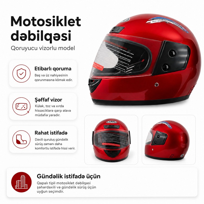 Motosiklet üçün tam üzlü kask